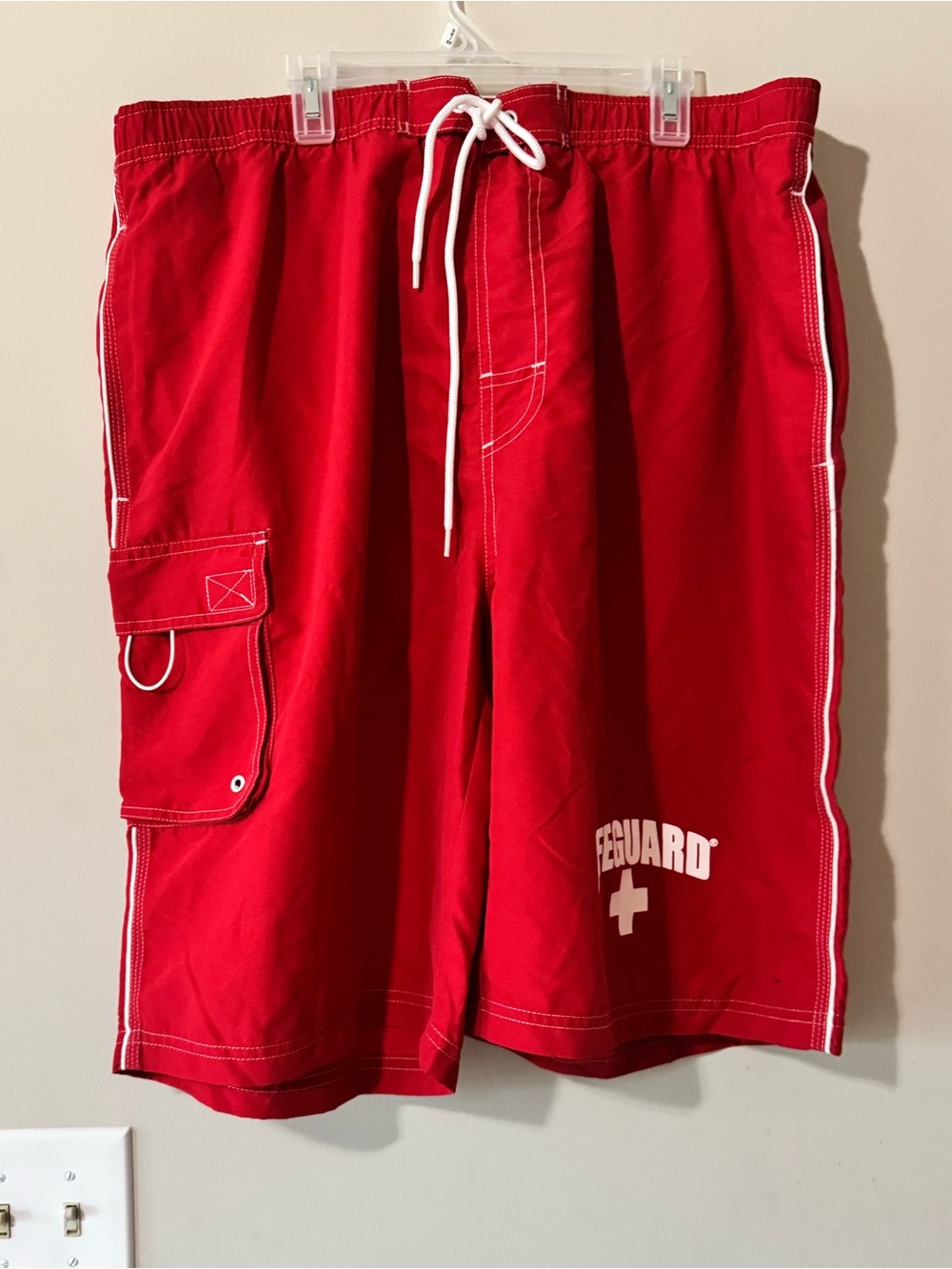 Lifeguard Red Men’s Swim Trunks with Cargo Pocket